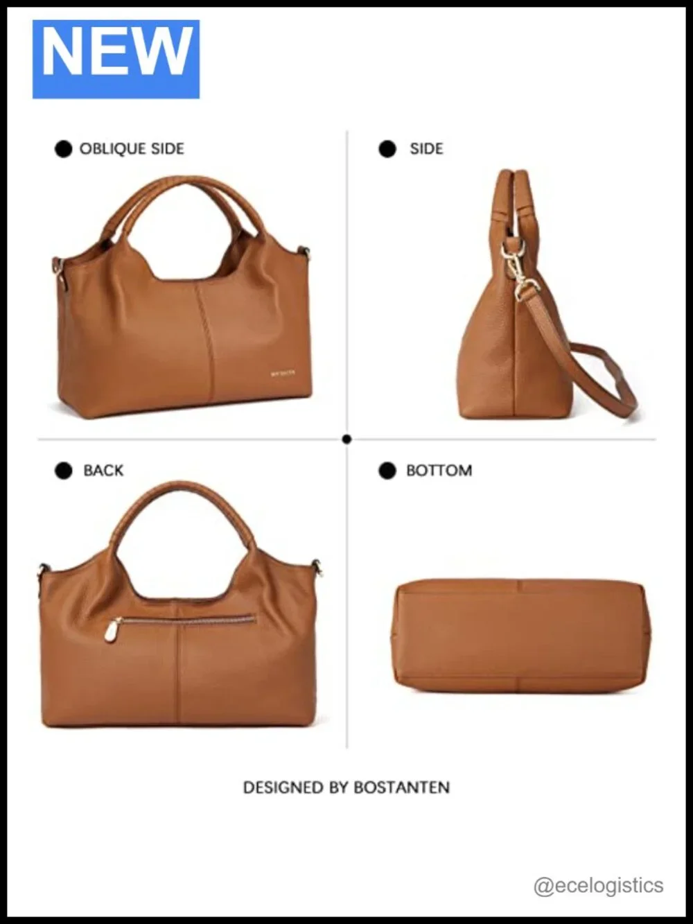 Genuine Leather Satchel Handbag with Adjustable Strap